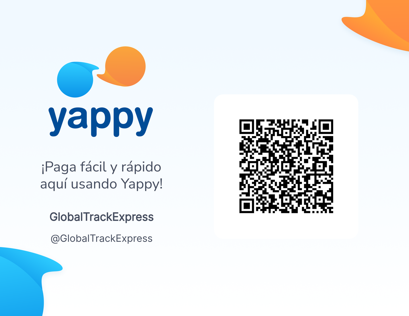 Código QR oficial de Yappy Comercial de GlobaltrackExpress (@GlobalTrackExpress)